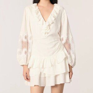 Maje Ruffled Embroidered Sleeve Dress - Size 36